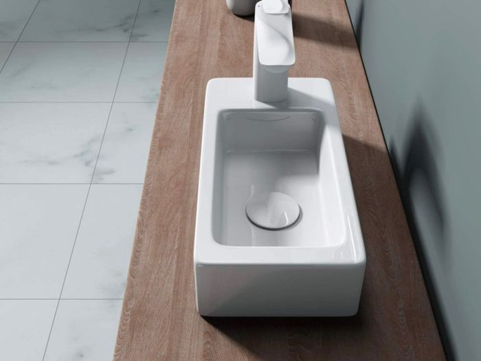 Bathrooms Small Cloakroom Basin - Wall Mounted Basin - Rectangular Countertop Basin - One Left Hand Tap Hole- 370 x 180 x 90mm (FREE POSTAGE)