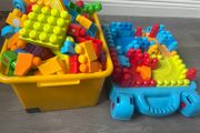 Mega bloks table and large box of blocks