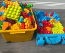 Mega bloks table and large box of blocks
