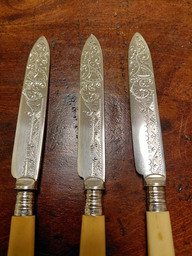 Antique Engraved Table Knives Set of 3