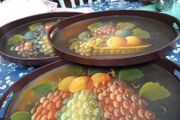 Three Graduated Hand Painted Wood Trays