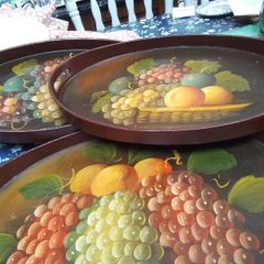 Three Graduated Hand Painted Wood Trays