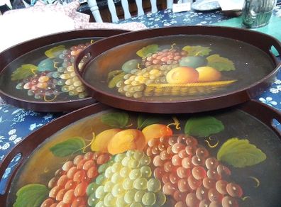 Three Graduated Hand Painted Wood Trays