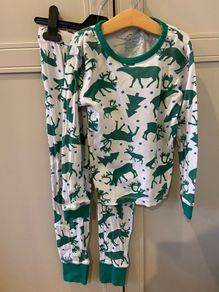 Willow Leigh Tucker 5-6 years white and green reindeer christmas pyjamas