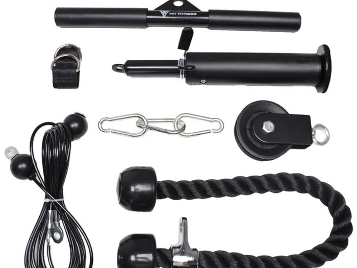 Complete Home Gym Bundle - Power Tower, Folding Bench, Dumbbell Set, Pump Barbell & Cable System