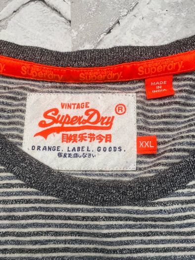 Vintage Superdry Orange Label Mens Stripe Long Sleeve T-shirt Size XXL