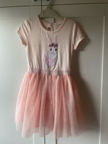 Peach pink bunny sequin dress with tulle skirt age 5