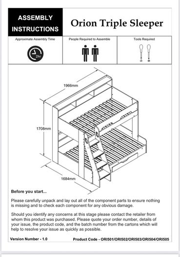 Triple BunkBed with Mattresses & Storage
