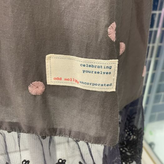 Odd Molly Grey lace & pink embroidered dress. Size 8/10