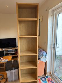 Tall oak-effect bookcase