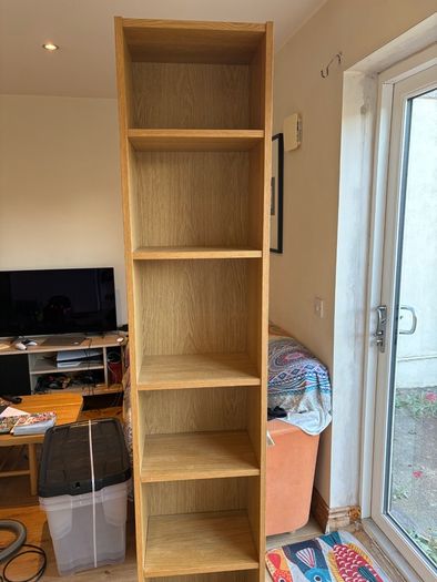 Tall oak-effect bookcase