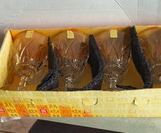 Vintage VMC REIMS France Crystal Cordial Glasses - 2 Set of 4 - 3.5 inches tall each set is 28.00 euro.