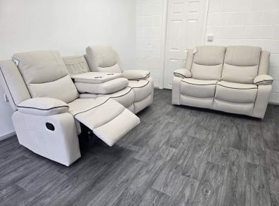 Cream & Grey Chloe 3+2 Seater Micro Fabric Recliner Sofas