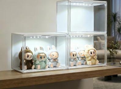 Display boxes with LED lights set of 3 stackable brand new