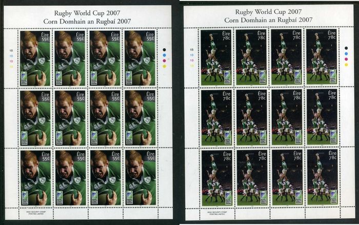 2007 Ireland Rugby World Cup France (Paul O Connell and Players in lineout) Commemorative Stamp Sheetlets Plate 1B1B1B1B Mint Never Hinged (MNH)