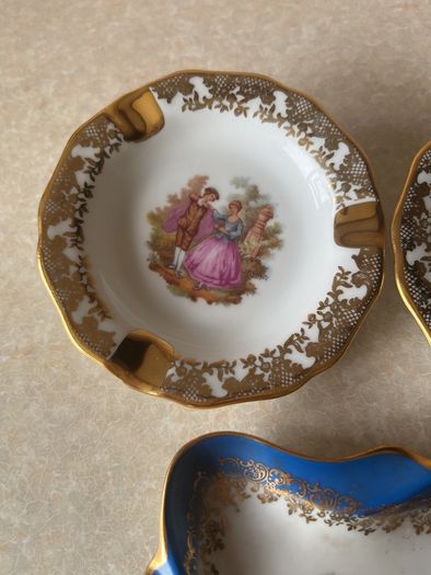 Limoges France 0porcelainTrinket Dish & 2 Limoges Ashtrays
