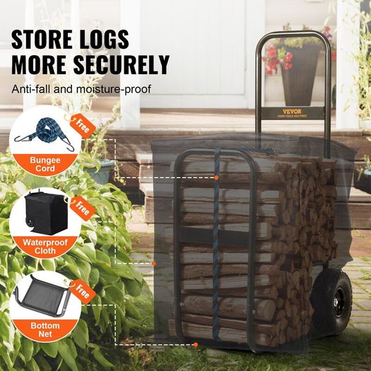 Firewood Log Cart 113kg with PU Wheels
