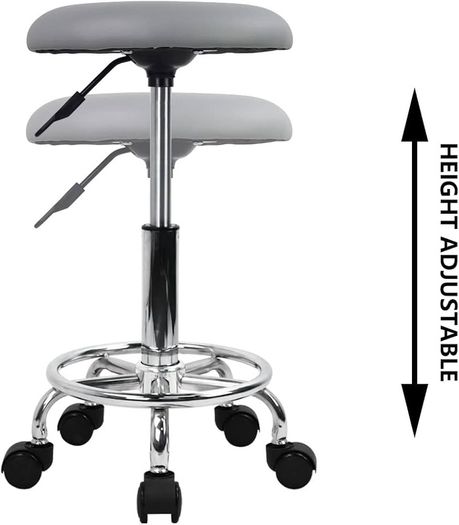 NEW SALE Swivel Rolling Stool Height Adjustable PU Leather Cushion Salon Vanity Massage Office Stool Chair Small (Gray