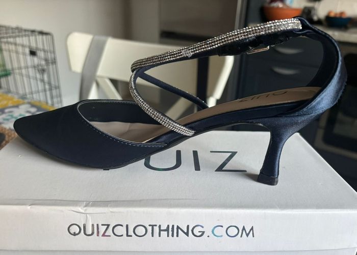 Navy satin dressy shoes