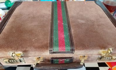 Vintage 1979s/80s Gucci Style Suede Briefcase with web Stripe (Homage/Replica