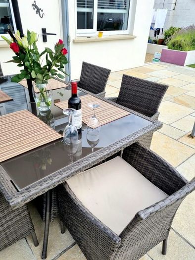 Rattan Fuji table, 8 chairs & coffee table