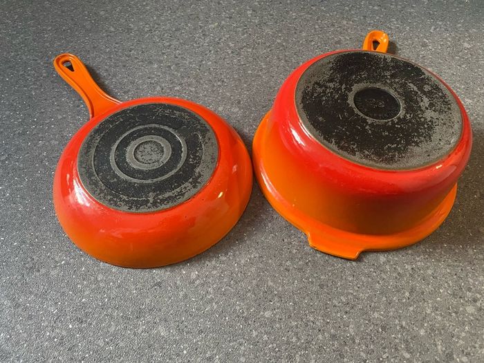 Made in France Cast Iron Marmitout 3 in 1 Saucepan Frying Pan 22 Orange Le Creuset style