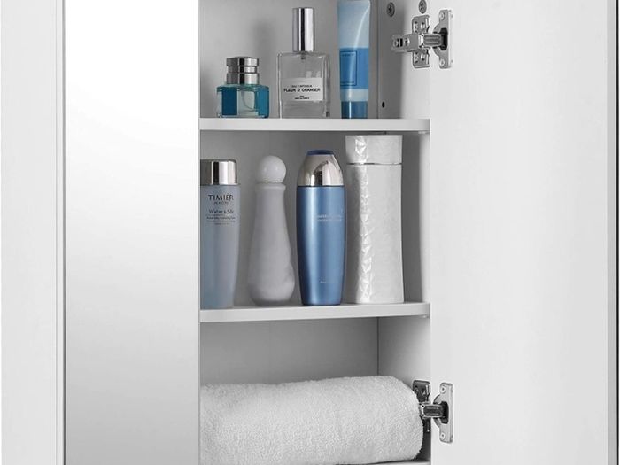 Bathroom Wall Cabinet, Cupboard with Mirror, 3-Door Storage Cabinet, 60 x 15 x 55 cm, with Adjustable Shelf, Modern, White (FREE POSTAGE)
