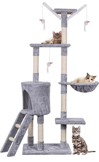 145cm Cat Scratch Posts Stable Cat Climbing Tower Multi-Level Cat Activity Trees for Indoor Cats, Pet Activity Furniture Play House for Kitty Kitten (FREE POSTAGE)