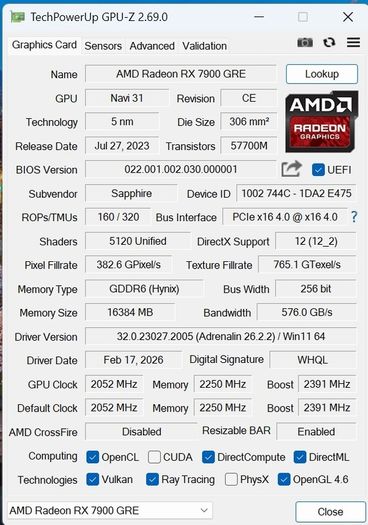 Amd Radeon 7900gre Sapphire Nitro+ 16gb