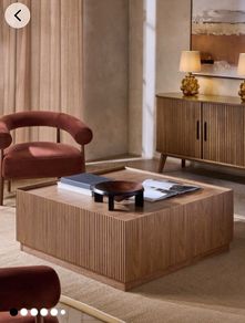 Square wooden coffee table with fluted detailing