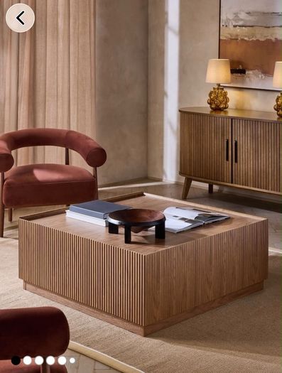 Square wooden coffee table with fluted detailing