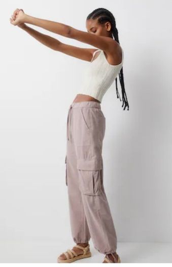 Fab Pull & Bear Dusky Pink Cargo Trousers  Size Large UK 14