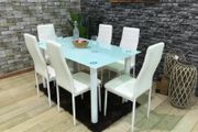 White Modern Glass Dining Table Set Seats 6
