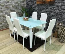 White Modern Glass Dining Table Set Seats 6