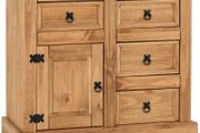 Corona 1 Door 4 Drawer Sideboard in Distressed Waxed Pine