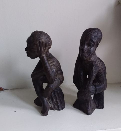 Pair of Vintage Handcarved Wooden African Tribal Figures ( Male )