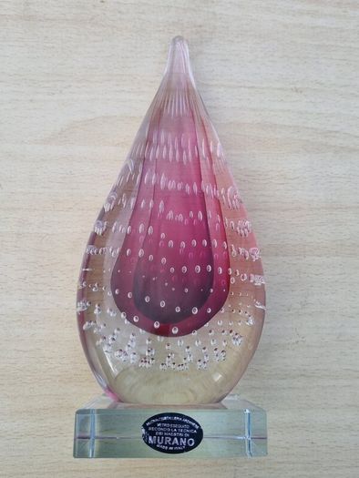 Murano transparent teardrop art glass paperweight (stopper)