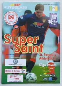 Very Rare 1999 St. Patrick's Athletic v Sligo Rovers - League of Ireland Premier Division Programme