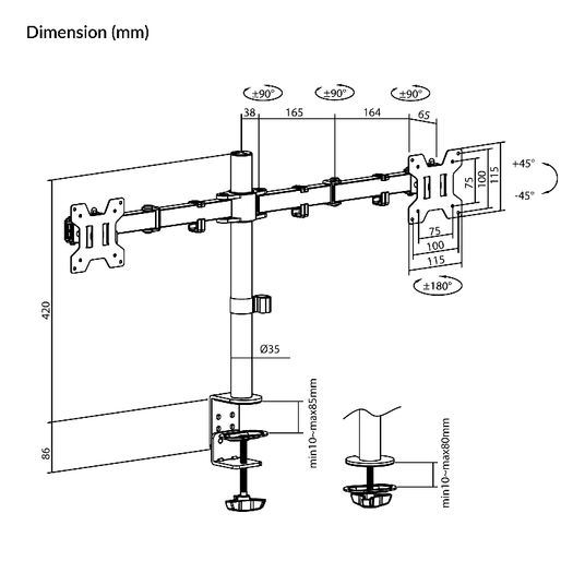 Brand-new Dual Monitor Desk Mount Clamp DM1200H Dual stand