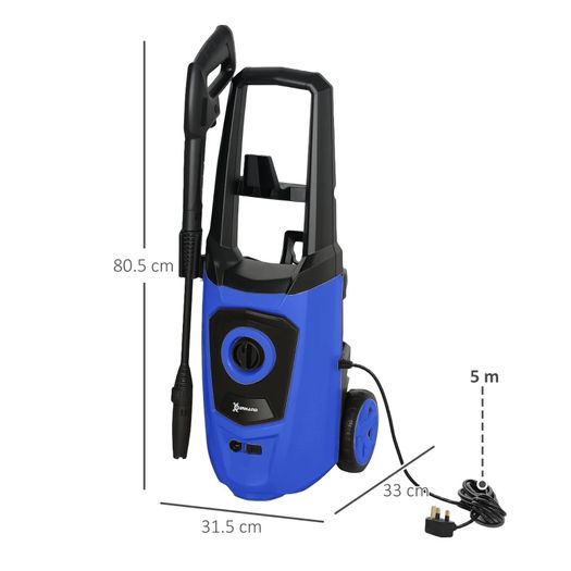 High Pressure Washer, 150 Bar Pressure, 510 L/h Flow, 1800W, High-Performance Portable Power Jet Wash Cleaner, Blue