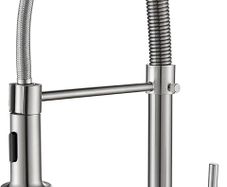 Kitchen Tap, Spring Sink Mixer Taps with Pull Down Sprayer, 2 Spray Modes High Arc Swivel 360 Single Handle Lever Kitchen Tap (Brushed Nickel