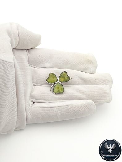 925 Vintage Sterling Silver Shamrock Brooch, Connemara Marble Irish Clover Pin