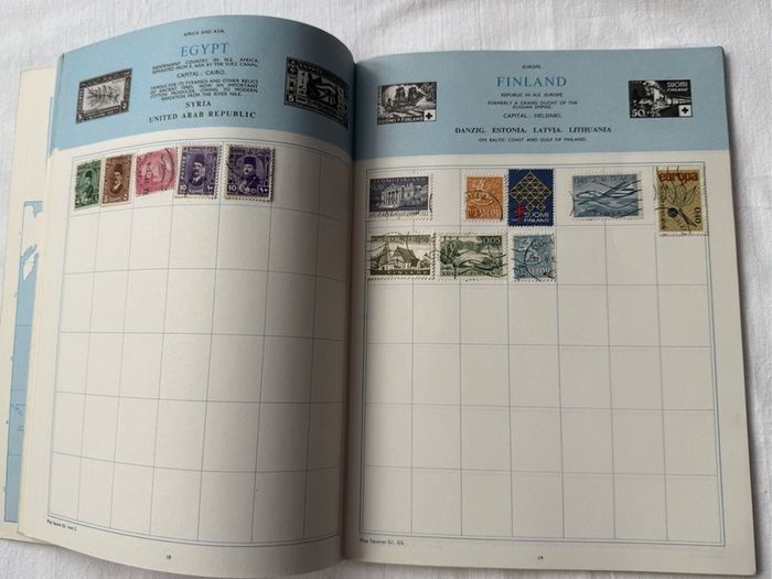 Stamp collection in book, 1930's onwards from all over the world. Approx 60 stamps