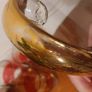 Fabulous Vintage Retro Mid-Century-Modern Hand Blown Tall Glass Pitcher with Three Matching Glasses in Clear Glass with Red Banding and Gold Gilt Banding and Cut Glass Star Pattern - Perfect for Summer Cocktails! Image 7