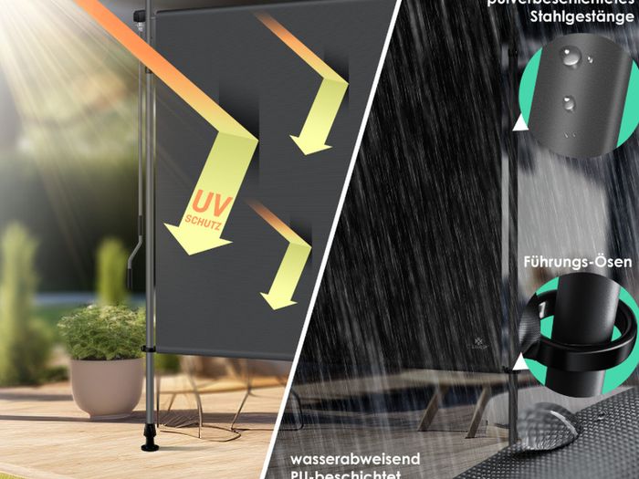 100 x 310cm Vertical Awning for Outdoors, Extendable & Opaque | Vertical Awning with Hand Crank, No Drilling Required | Balcony Privacy Screen & Wind Protection for Garden & Terrace, Waterproof