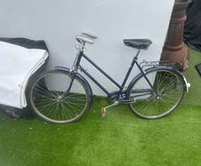 Vintage Raleigh roadster (navy blue, "All-Steel Bicycle")