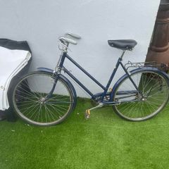 Vintage Raleigh roadster (navy blue, "All-Steel Bicycle")