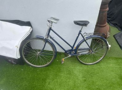 Vintage Raleigh roadster (navy blue, "All-Steel Bicycle")