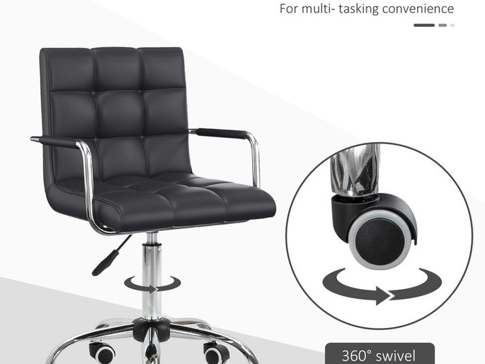 PU Leather Office Chair, Swivel Computer Chair with Arm, Wheels, Adjustable Height, Mid Back, Black