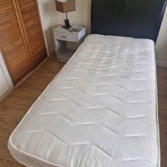 single bed base, mattress and headboard